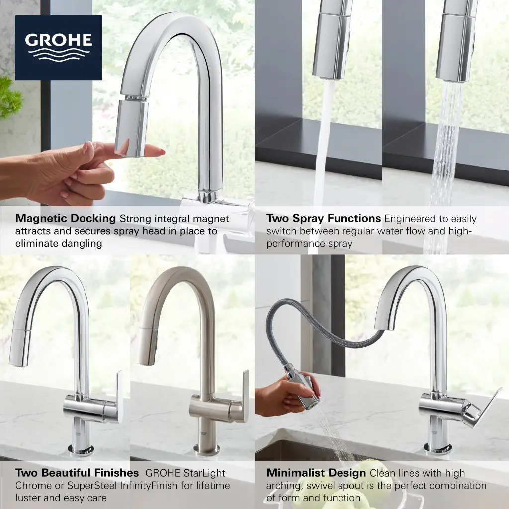 Grohe 30378DC0 Defined Dual Spray Pull-Down Bar Faucet SuperSteel InfinityFinish
