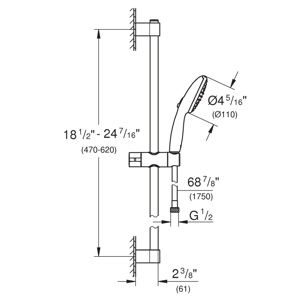 Grohe 26077002 Tempesta 110 Ii Shw Rail Set 600 5,7L Us