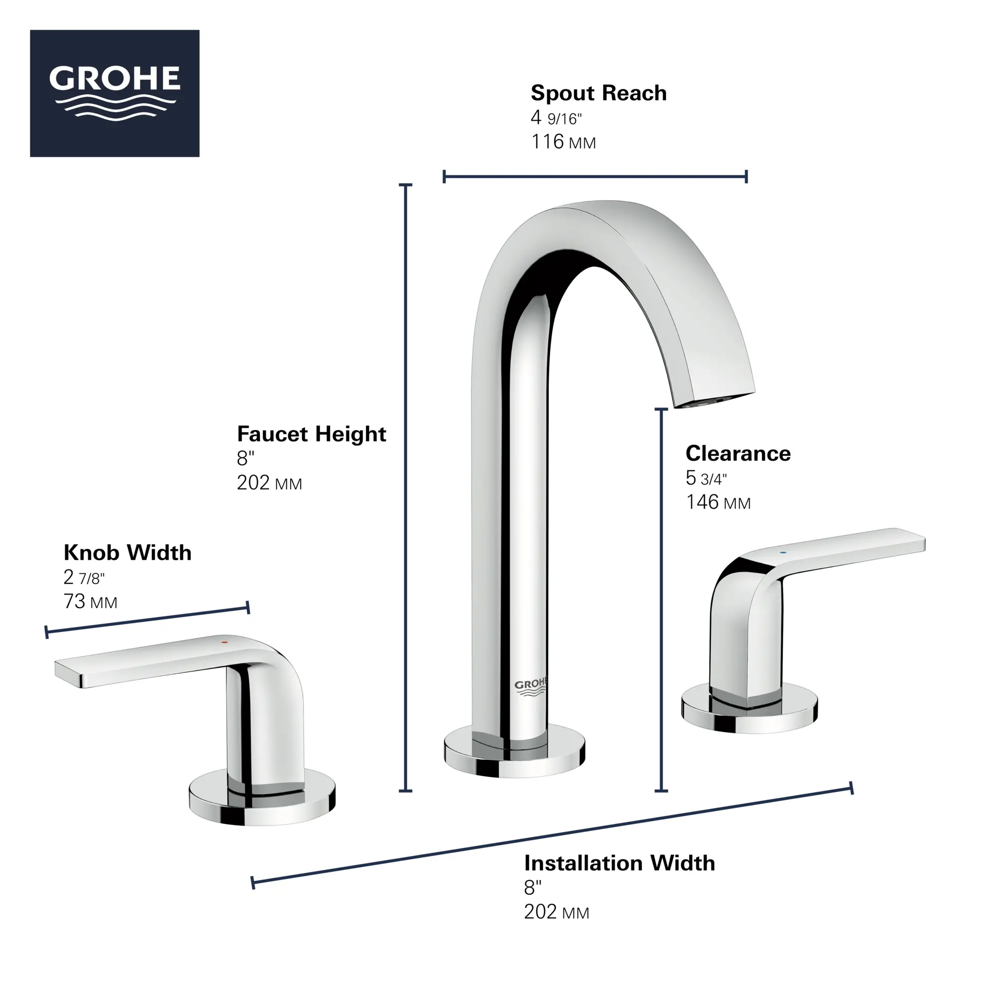Grohe 20597000 Defined 2Hndl Basin 3-Hole Chrome