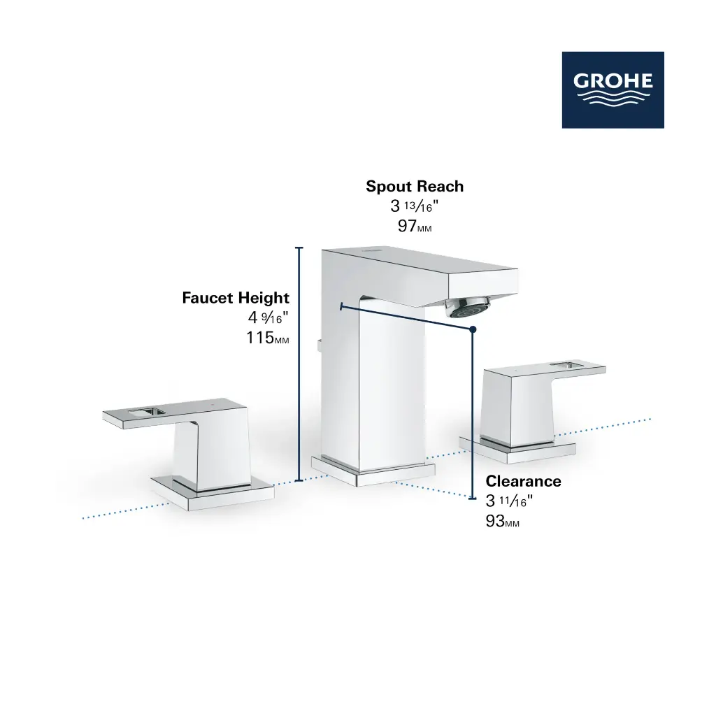 Grohe 20370A0A 8" Widespread 2-Handle S-Size Bathroom Faucet 4.5 L/Min (1.2 Gpm) Hard Graphite