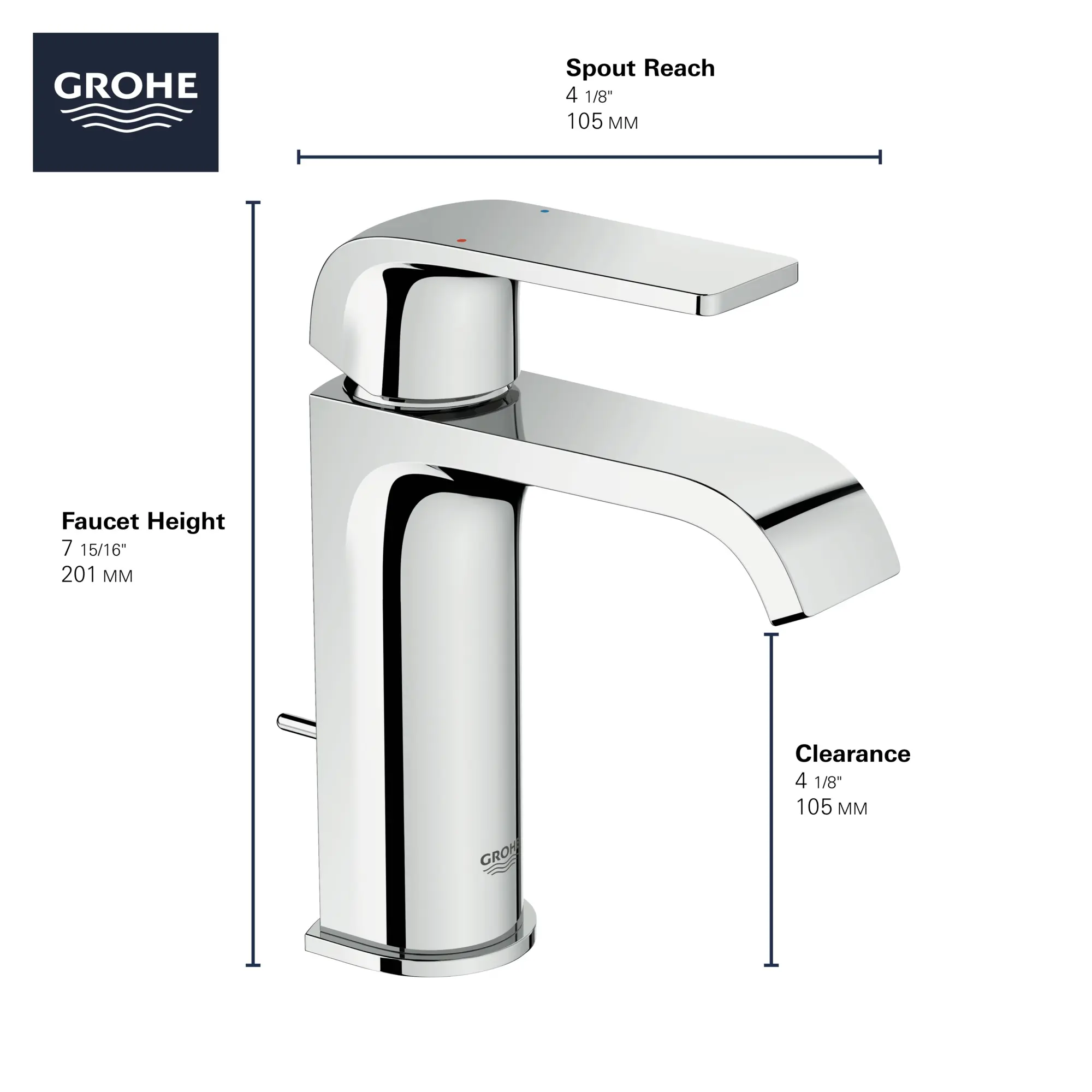 Grohe Defined 23868000 Single Hole Bathroom Faucet in Chrome