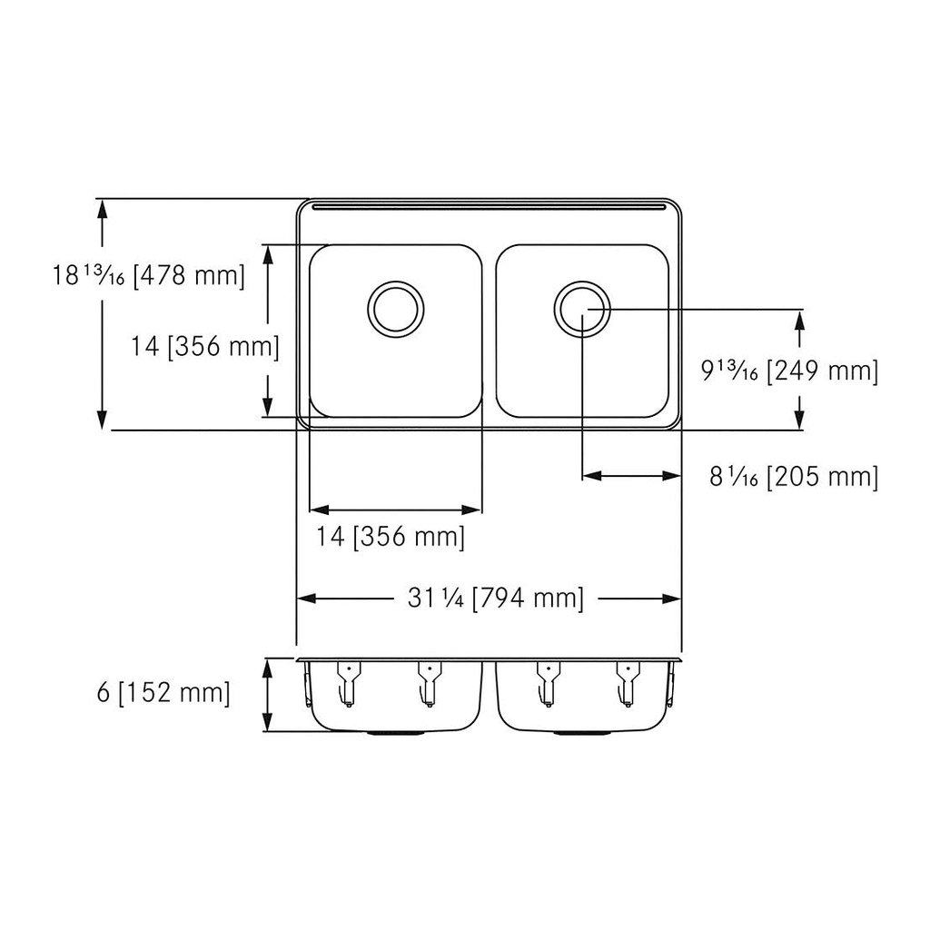 Franke ALBD4406P-1-1 Double With Ledge 18 Gauge