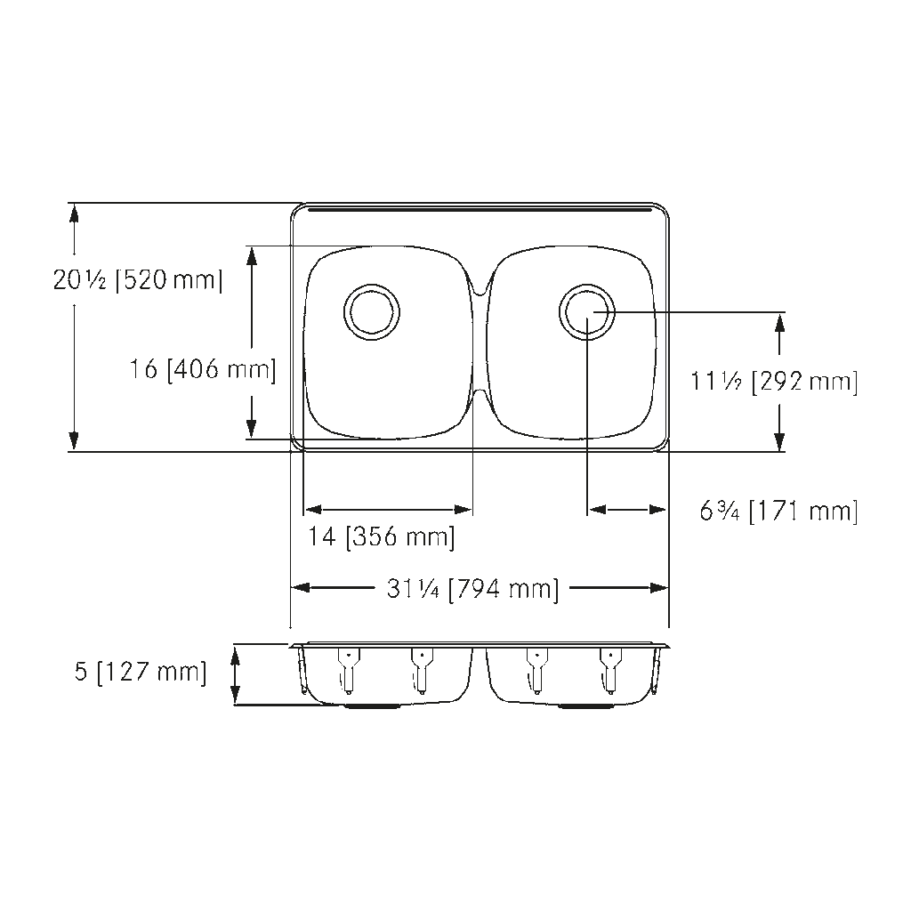 Franke ALBD6405-1-3 Double With Ledge 20 Gauge