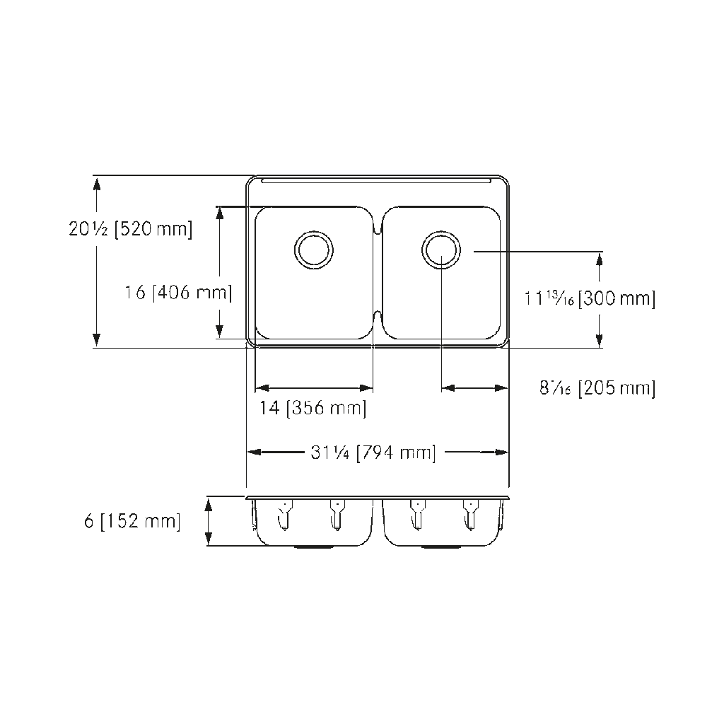 Franke ALBD6406P-1-1 Double With Ledge 18 Gauge
