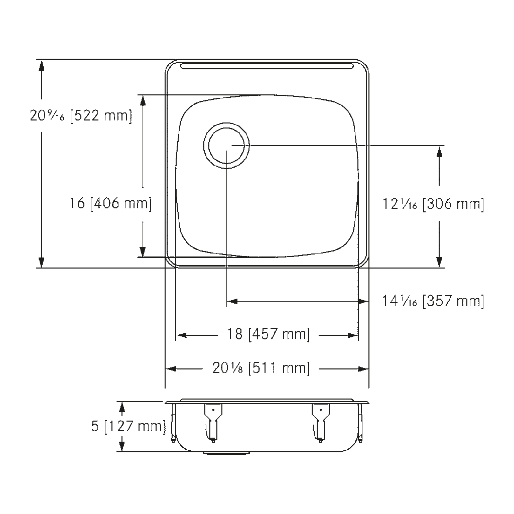 Franke ALBS6805-1 Single With Ledge 20 Gauge
