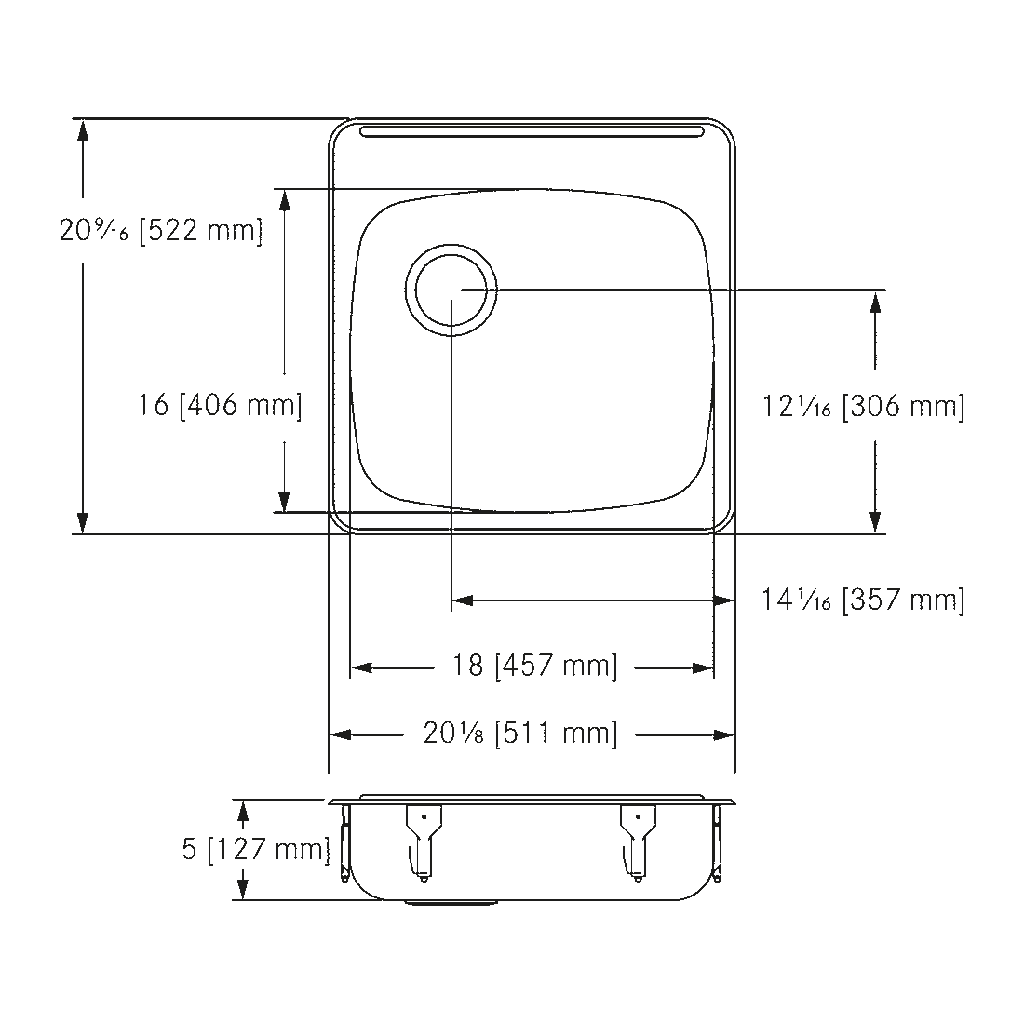 Franke ALBS6805P-1-1 Single With Ledge 18 Gauge