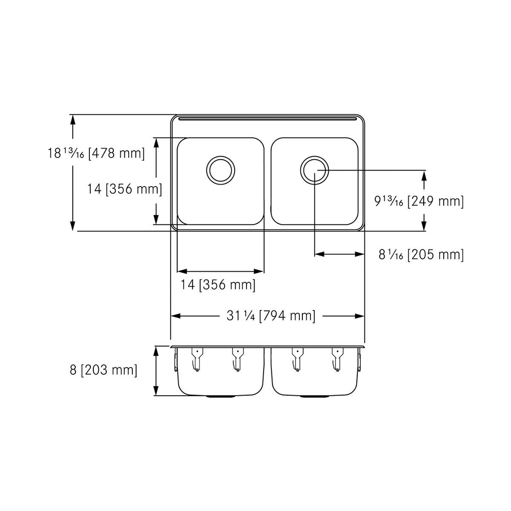 Franke LBD4408P-1-1 Double With Ledge 18 Gauge