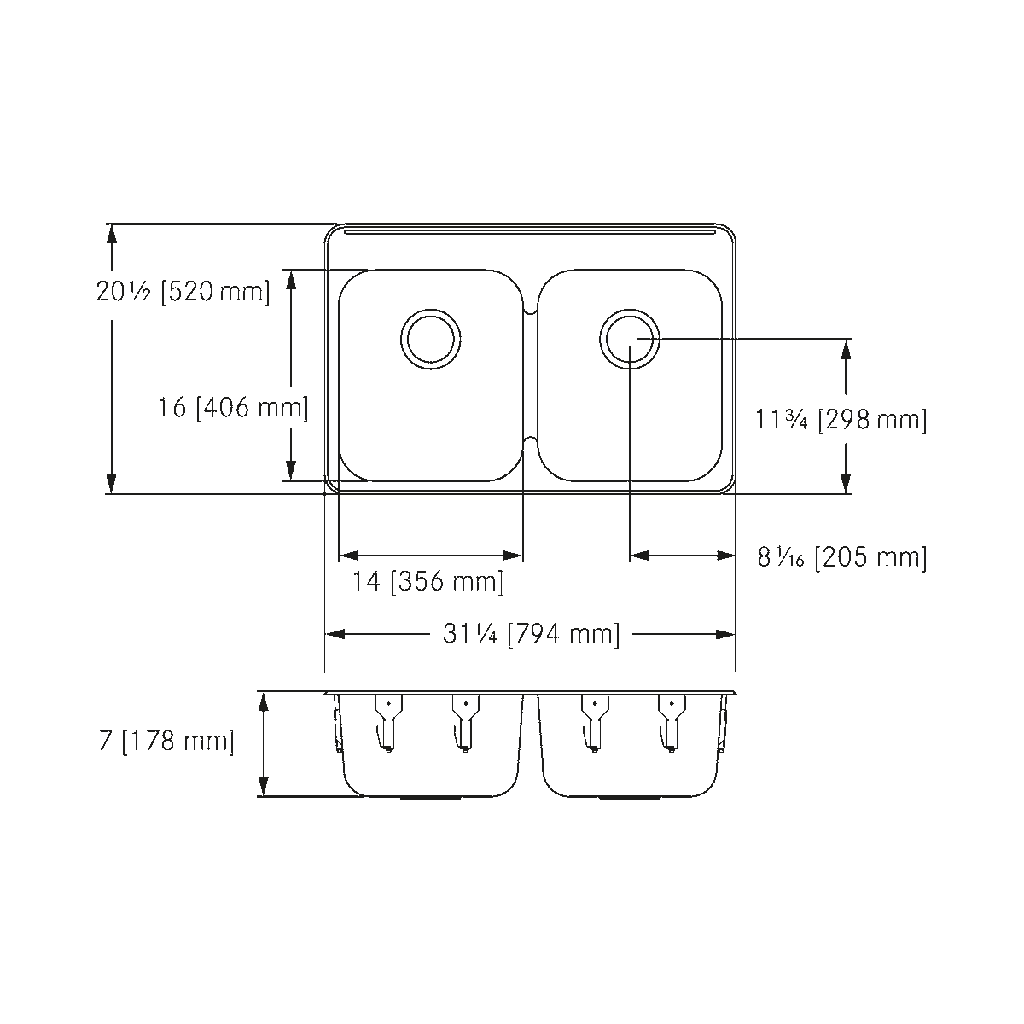 Franke LBD6407-1-1 Double With Ledge 20 Gauge