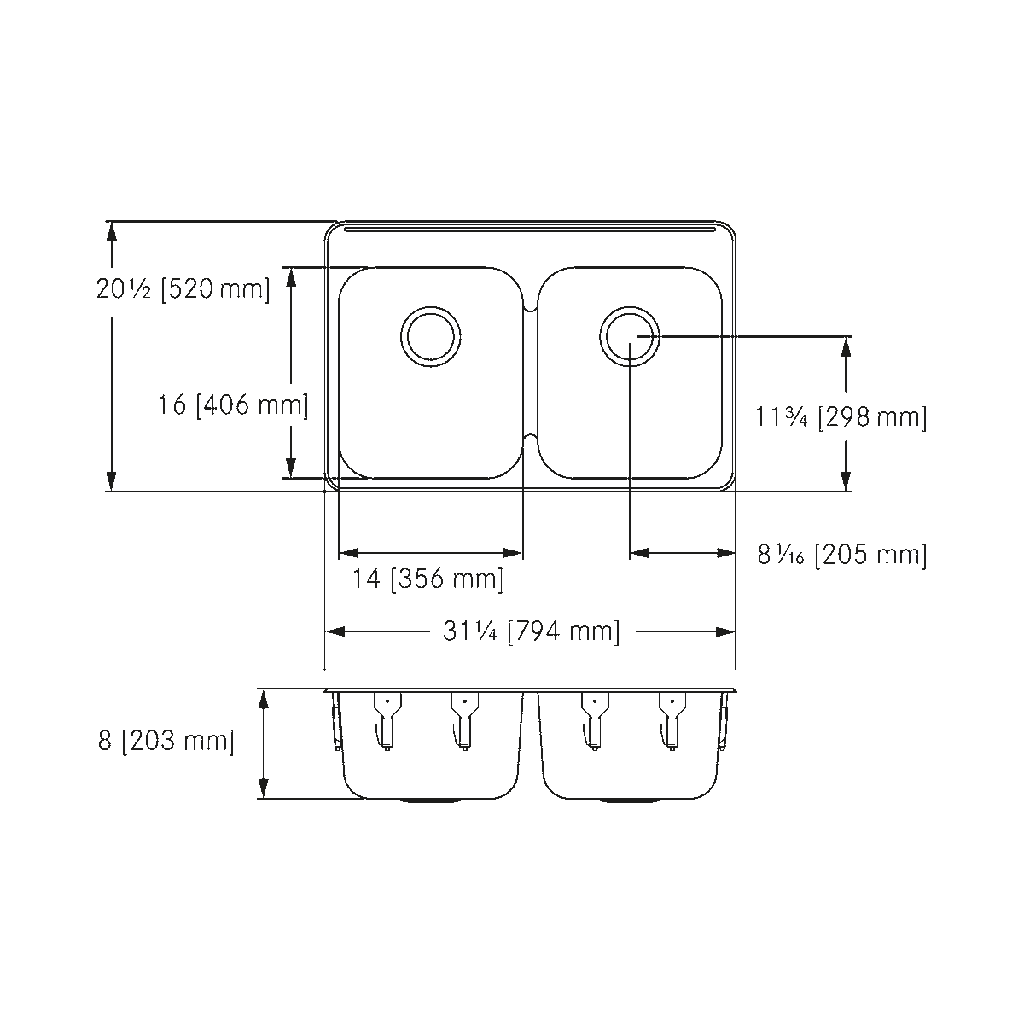 Franke LBD6408-316P-1 Double Topmount Sink With Ledge 18Ga T316