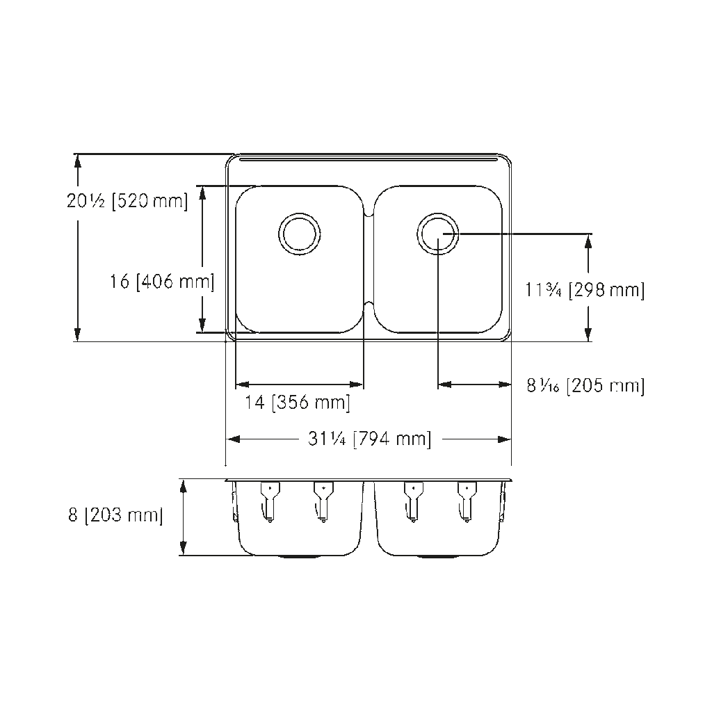 Franke LBD6408P-1-1 Double With Ledge 18 Gauge