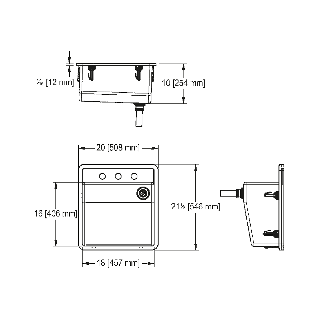 Franke HWS6810P-3 Clinical Stainless Top/Under Mount Wash Sink