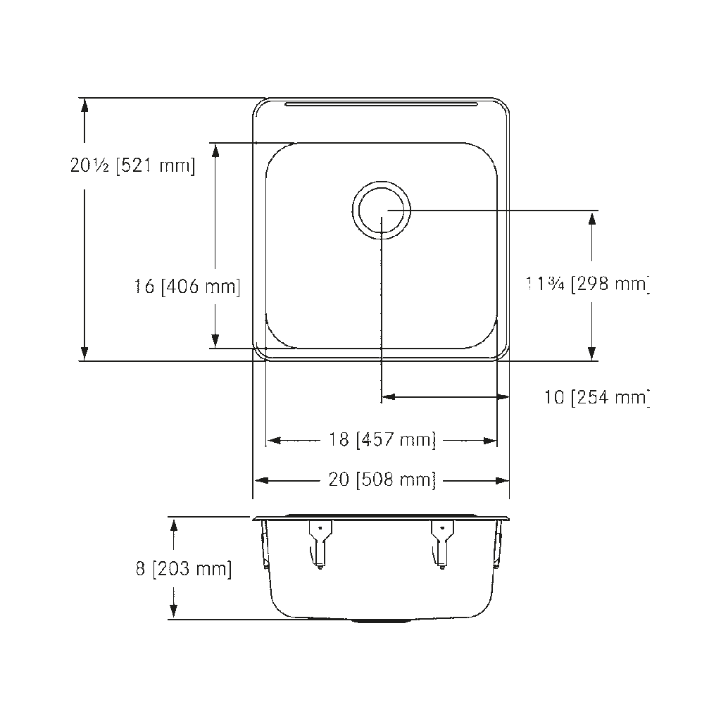 Franke LBS6808-316P-1-1 Single Topmount Sink With Ledge 18Ga T316 1 Hole