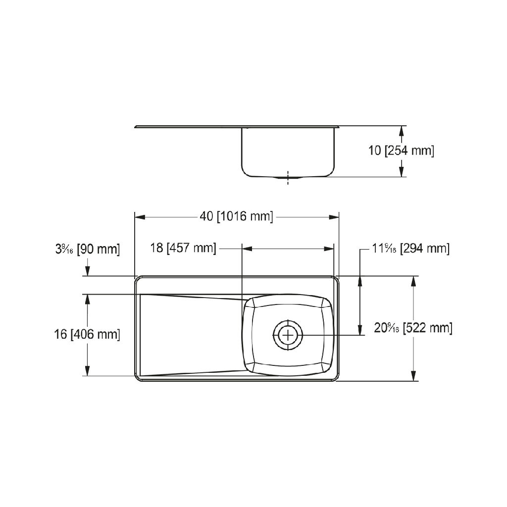 Franke LBSDBL6810-316P-1-3 Topmount Single Sink Drainboard Left 18Ga T316 3 Hole