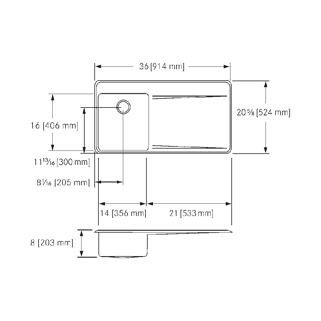 Franke LBSDBR6408P-1 18 Gauge Drainboard Sink Single