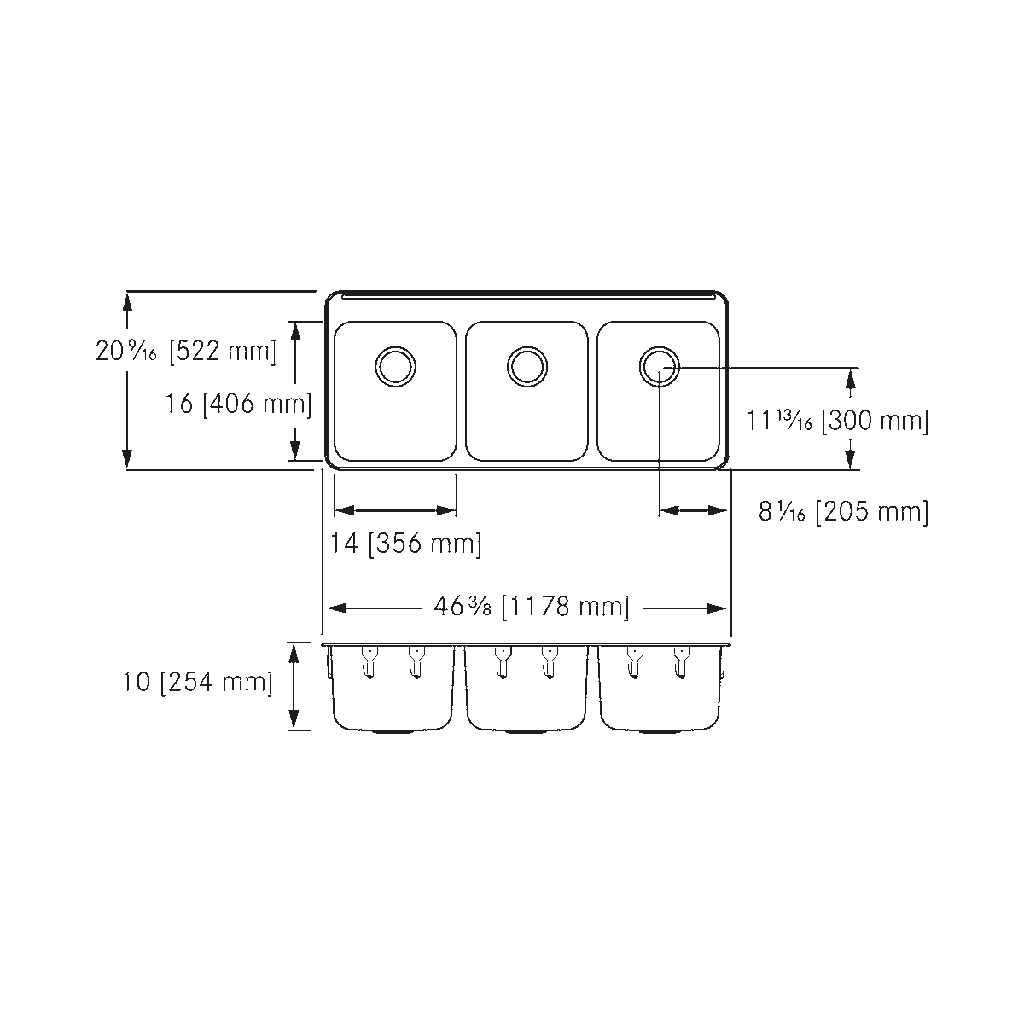 Franke LBT6410PCB-1-1 Triple 18 Gauge With Ledge
