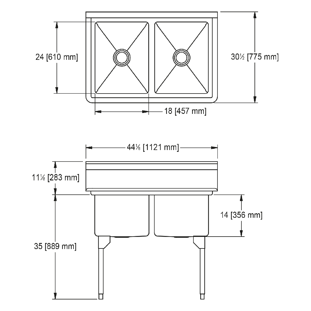 Franke RDL2436-1 Restaurant Series 16 Gauge Double Compartment
