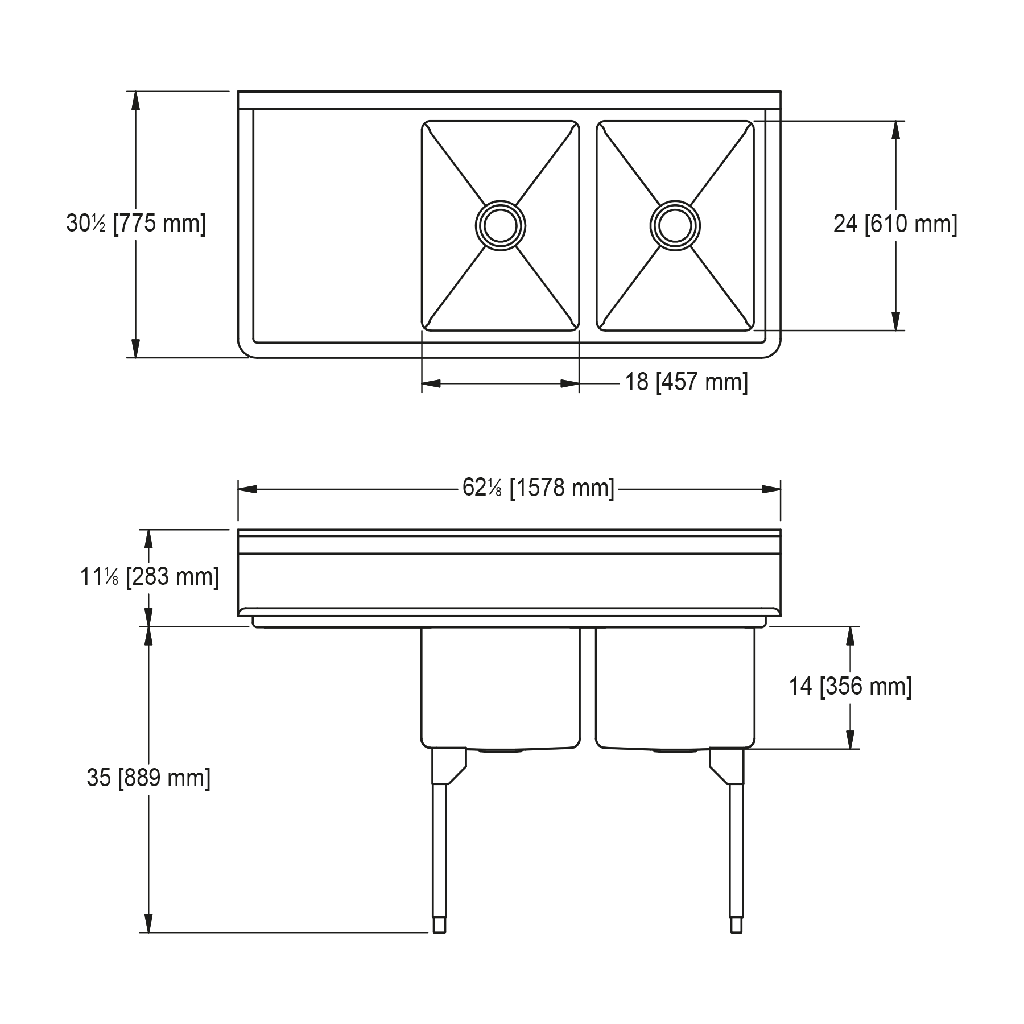 Franke RDL2436L-1 Restaurant Series 16 Gauge Double Compartment