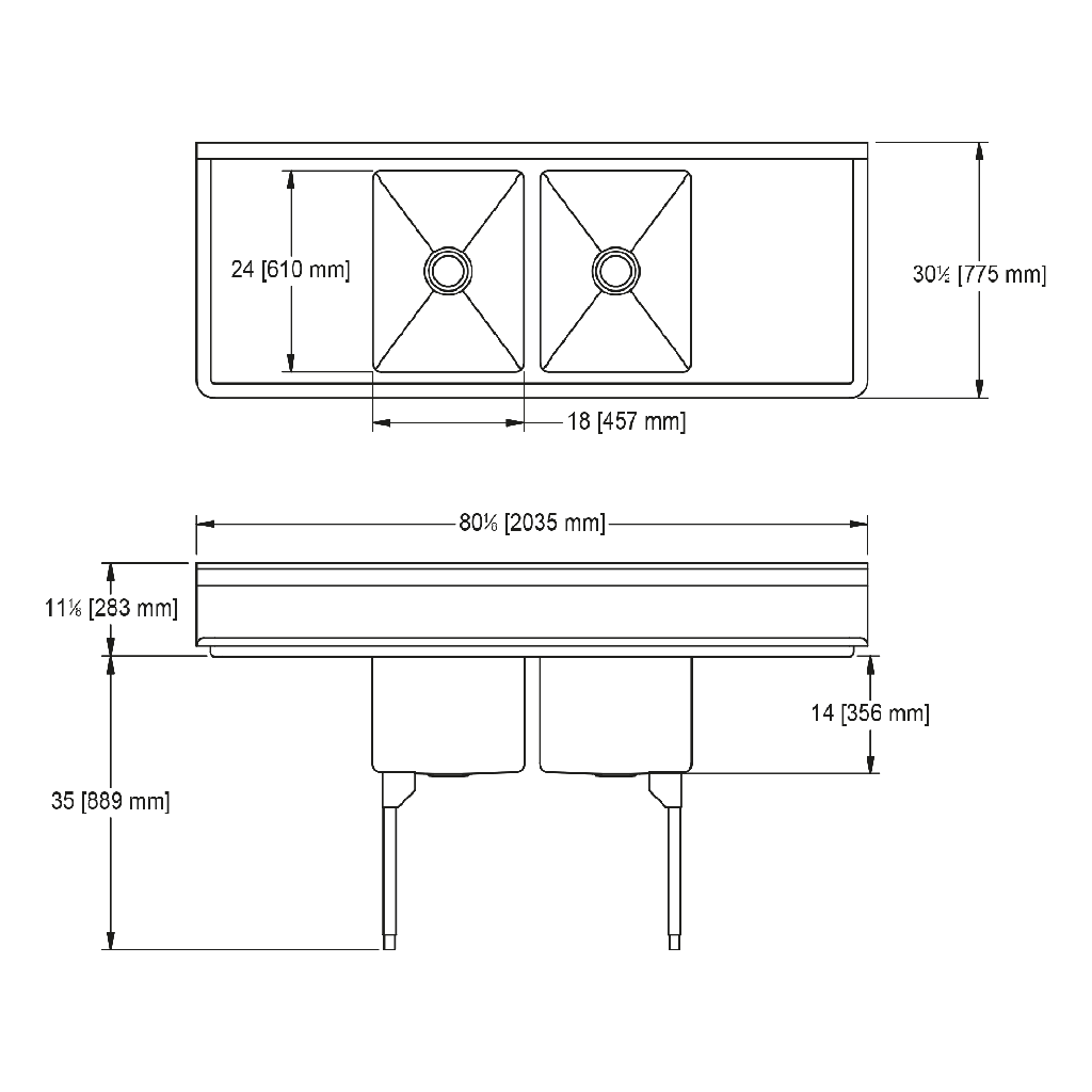 Franke RDL2436LR-1 Restaurant Series 16 Gauge Double Compartment