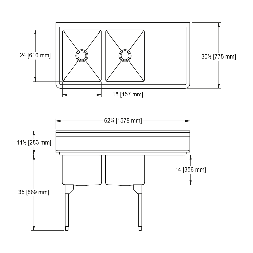 Franke RDL2436R-1-2 Restaurant Series 16 Gauge Double Compartment