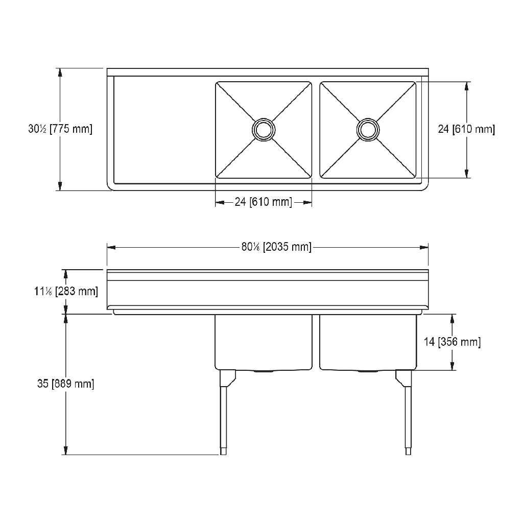 Franke RDL2448L-1-2 Restaurant Series 16 Gauge Double Compartment