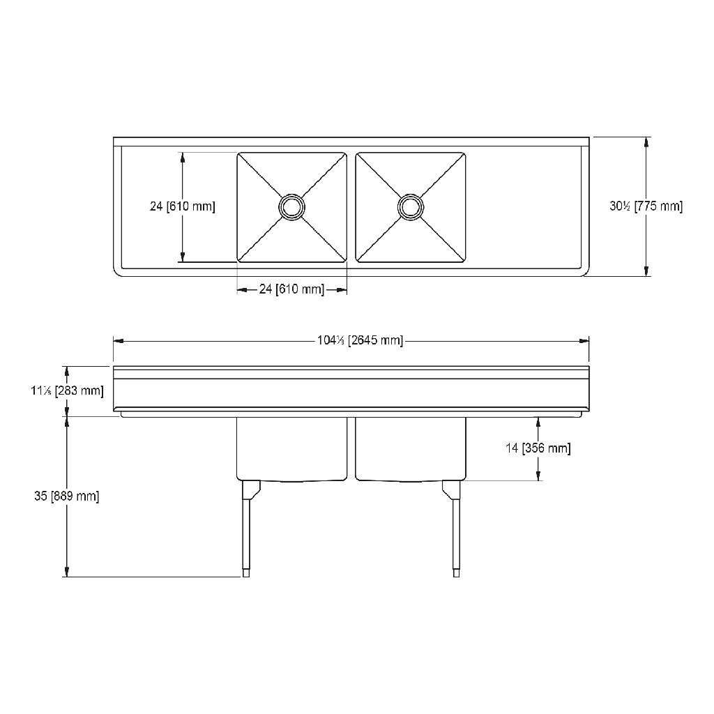 Franke RDL2448LR-1-2 Restaurant Series 16 Gauge Double Compartment