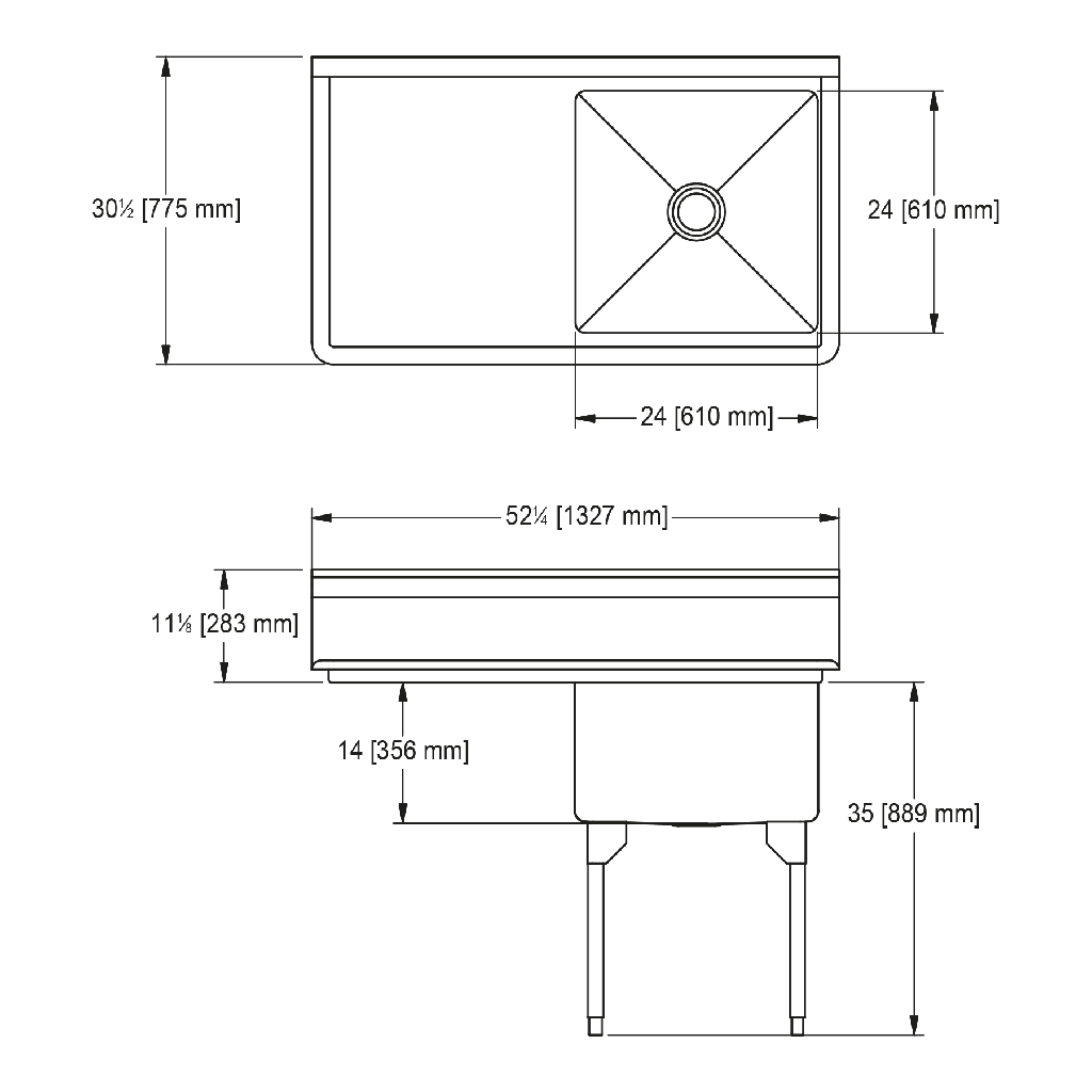 Franke RSL2424L-1-2 Restaurant Series 16 Gauge Single Compartment