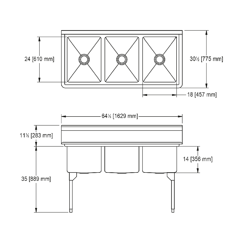 Franke RTL2454-1 Restaurant Series 16 Gauge Triple Compartment
