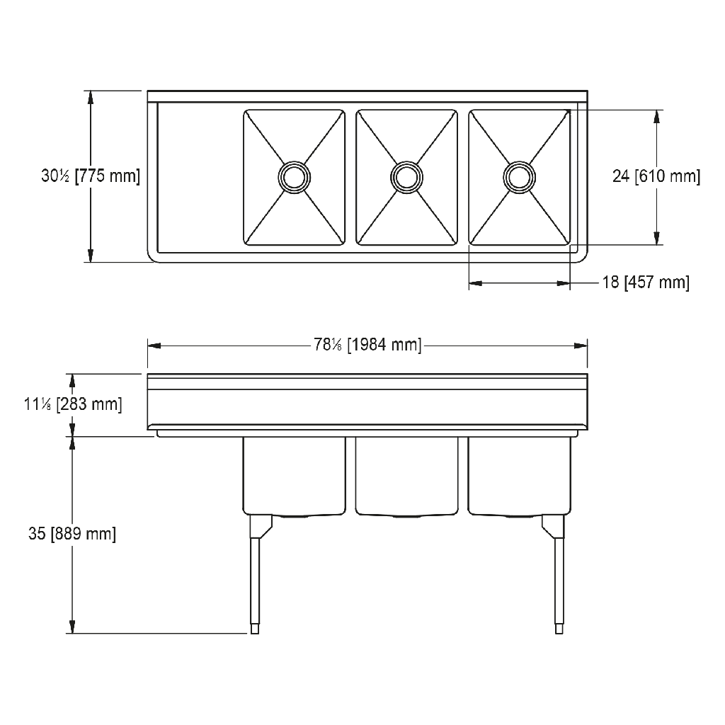 Franke RTL2454L-1-2 Restaurant Series 16 Gauge Triple Compartment
