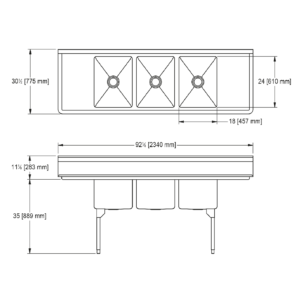 Franke RTL2454LR-1 Restaurant Series 16 Gauge Triple Compartment