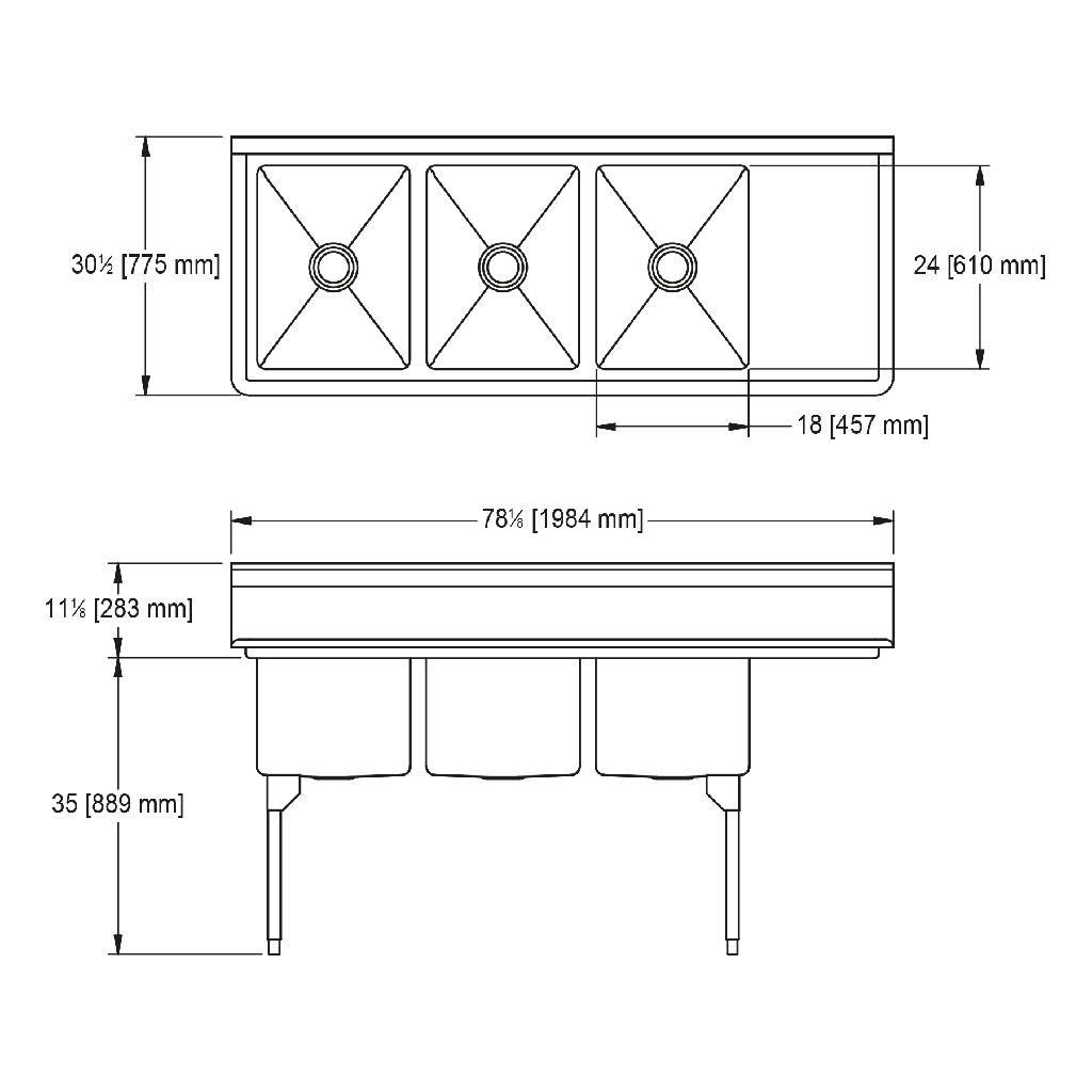 Franke RTL2454R-1 Restaurant Series 16 Gauge Triple Compartment