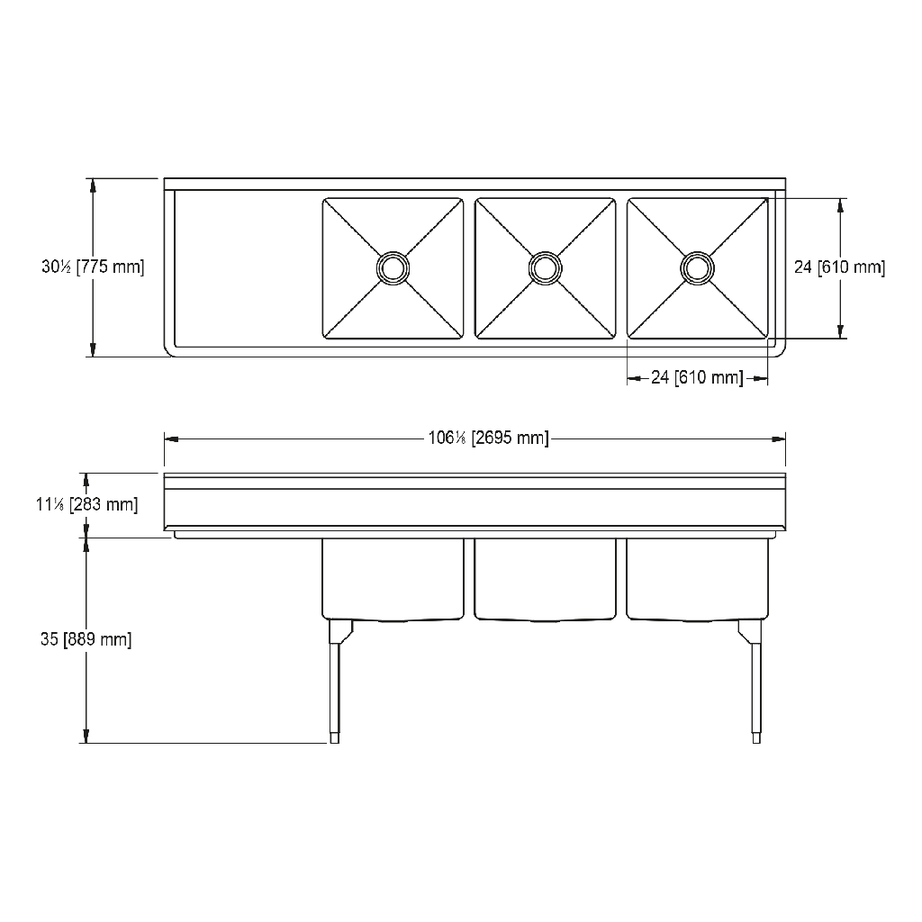 Franke RTL2472L-1 Restaurant Series 16 Gauge Triple Compartment