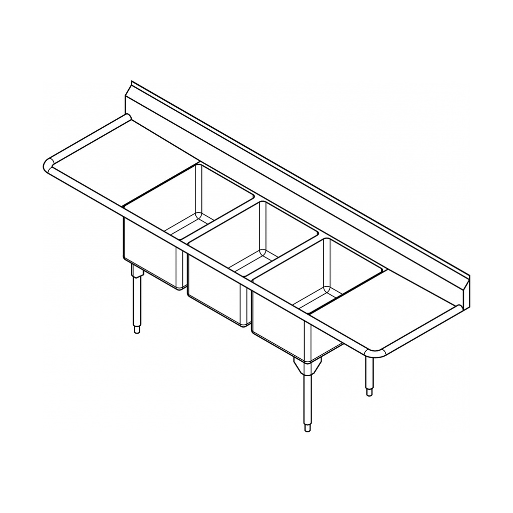 Franke RTL2472LR-1 Restaurant Series 16 Gauge Triple Compartment