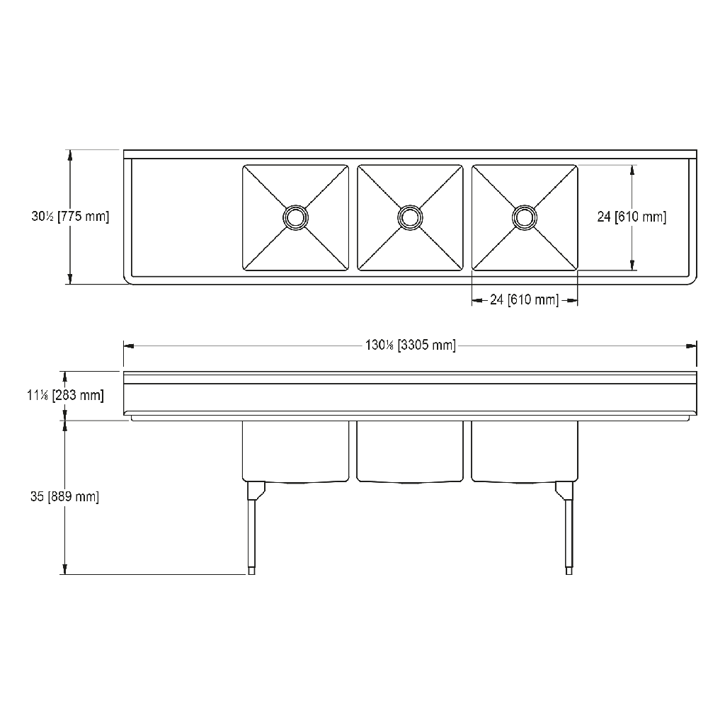Franke RTL2472LR-1 Restaurant Series 16 Gauge Triple Compartment