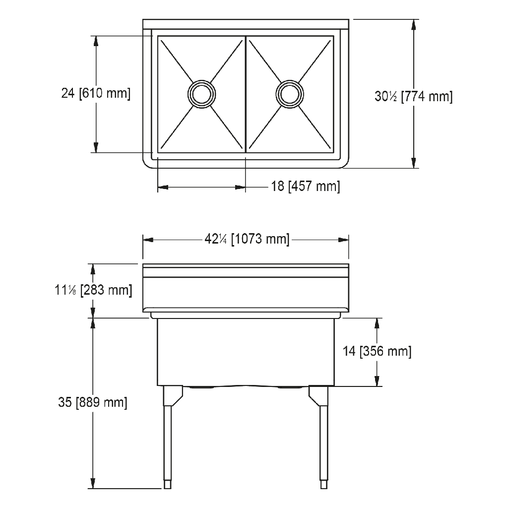 Franke SDL2436-1-2 Service Series 14 Gauge Double Compartment