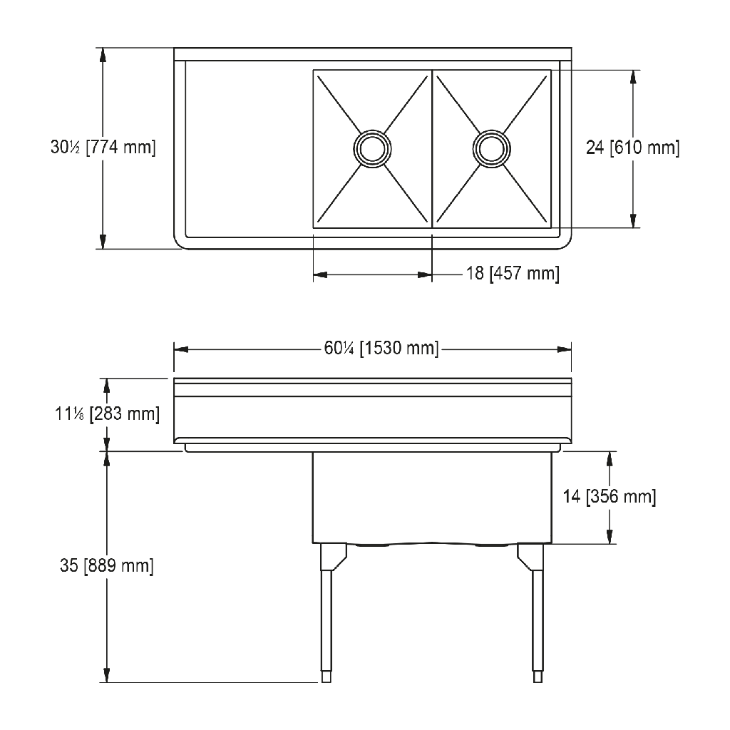Franke SDL2436L-1 Service Series 14 Gauge Double Compartment