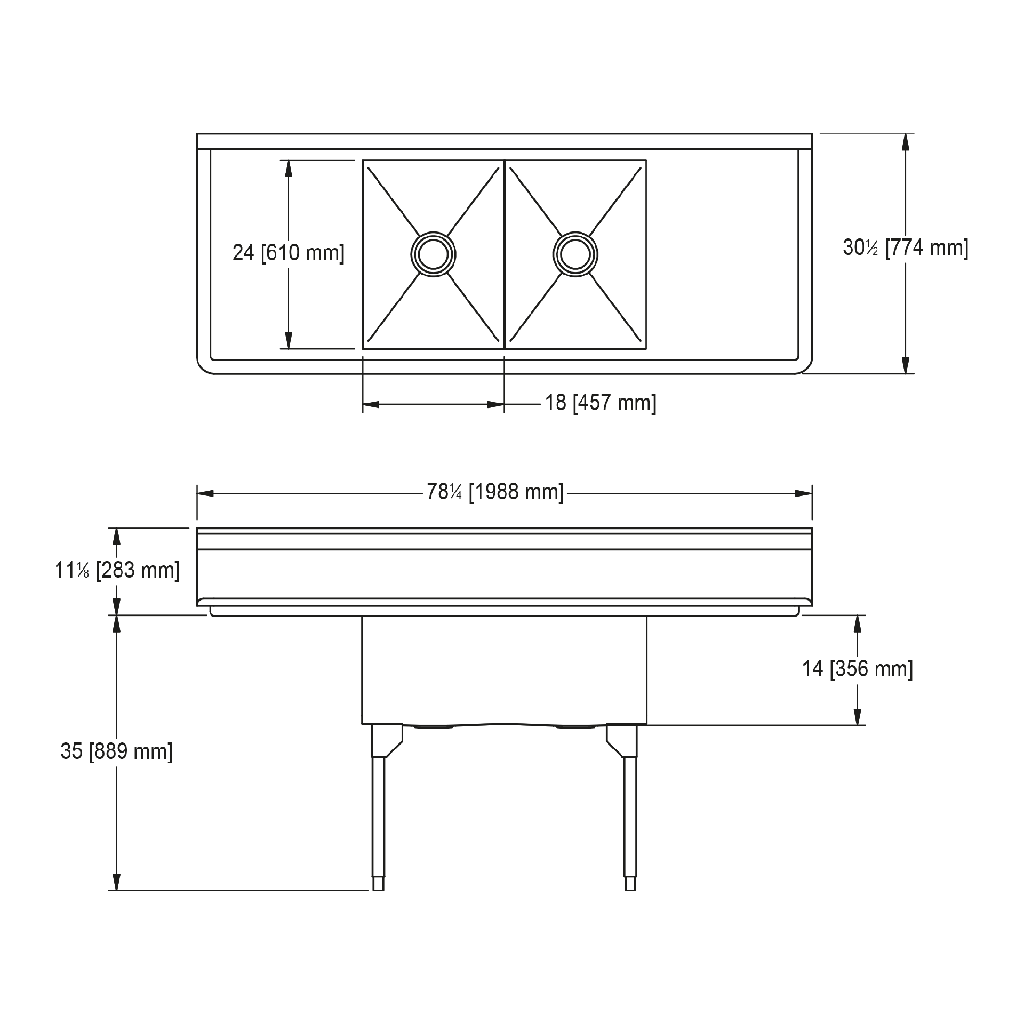 Franke SDL2436LR-1 Service Series 14 Gauge Double Compartment