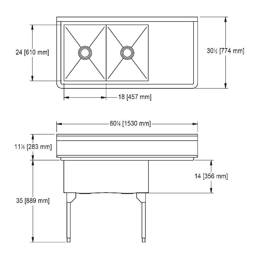 Franke SDL2436R-1 Service Series 14 Gauge Double Compartment