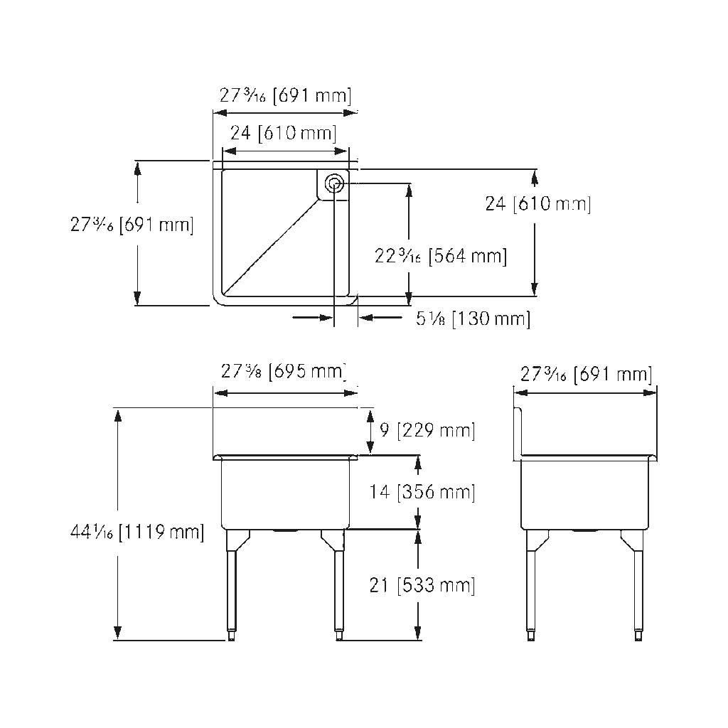 Franke SL2424-5-2 Classic Series 16 Gauge Single Compartment