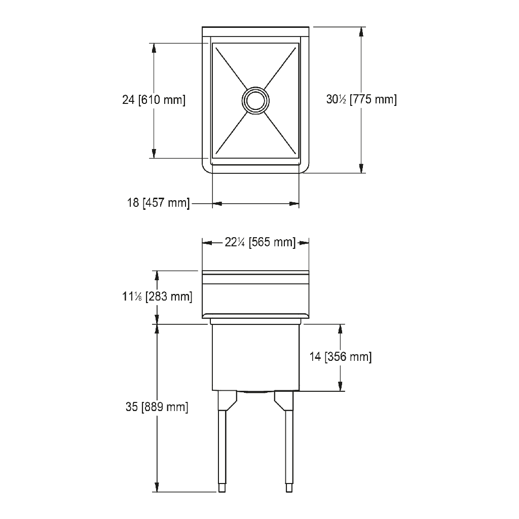 Franke SSL2418-1-2 Service Series 14 Gauge Single Compartment