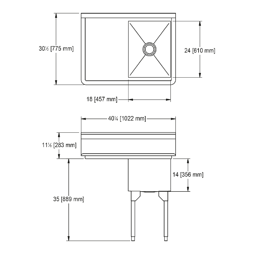 Franke SSL2418L-1-2 Service Series 14 Gauge Single Compartment