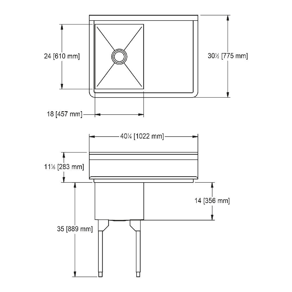 Franke SSL2418R-1 Service Series 14 Gauge Single Compartment