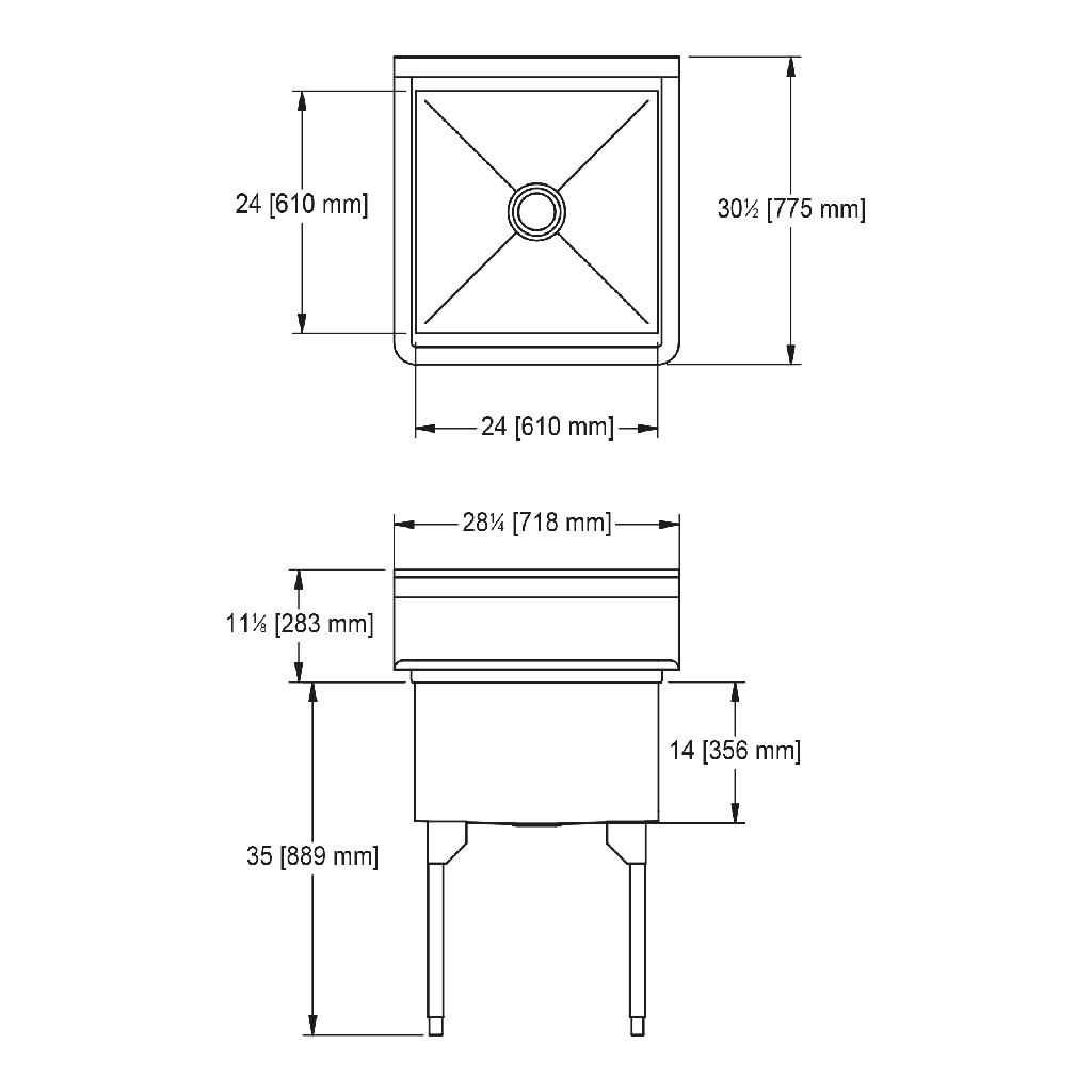 Franke SSL2424-1-2 Service Series 14 Gauge Single Compartment