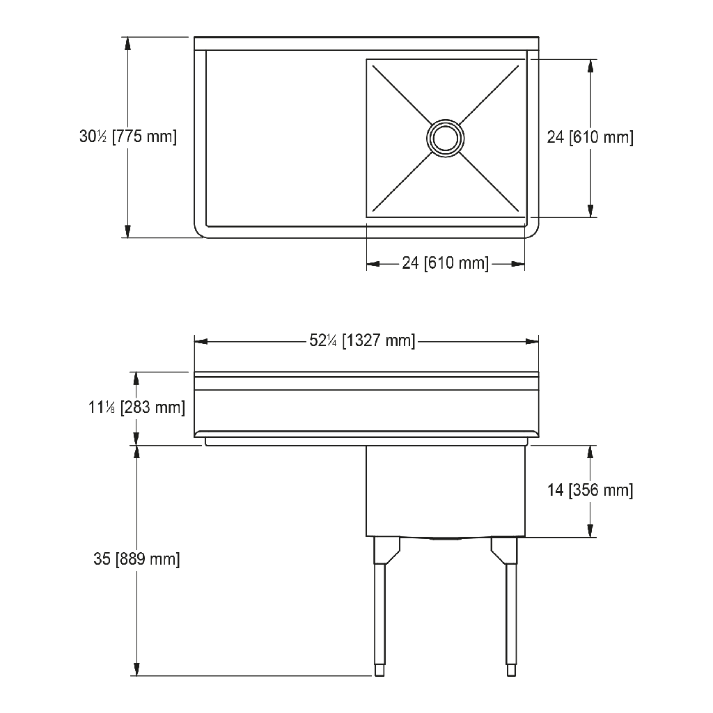 Franke SSL2424L-1-2 Service Series 14 Gauge Single Compartment