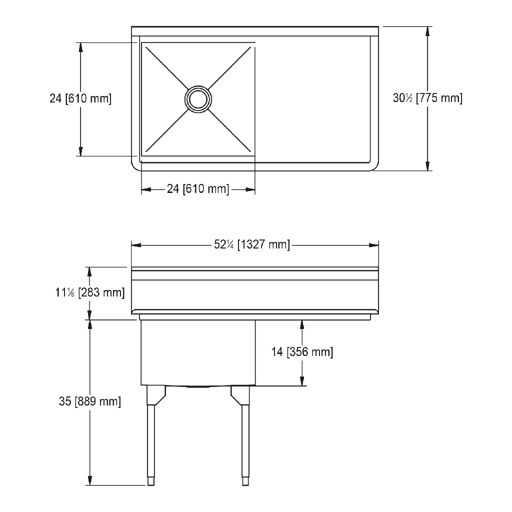 Franke SSL2424R-1-2 Service Series 14 Gauge Single Compartment
