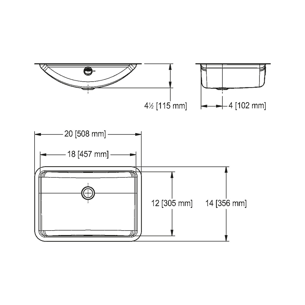 Franke OWB1420U-5 Vanity Undermount 18 Gauge Overflow Rectangular