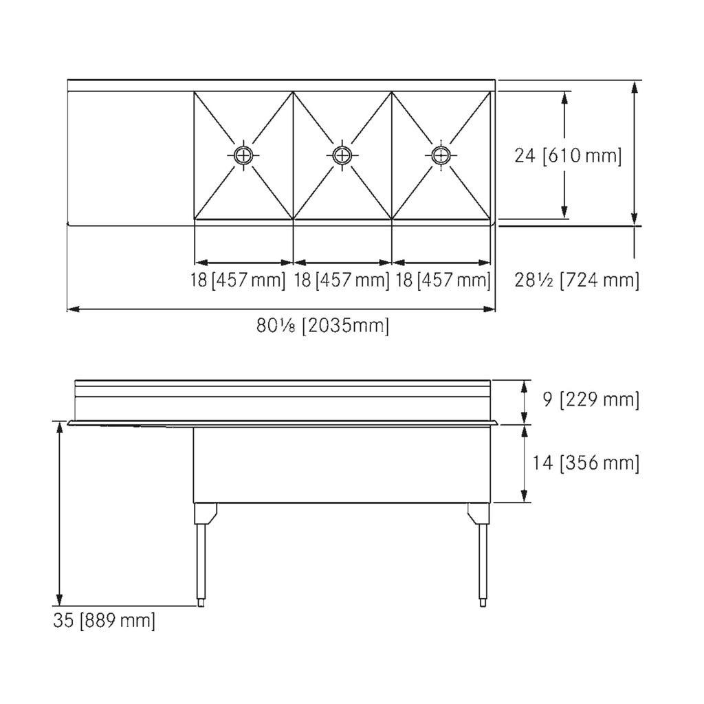 Franke STL2454L-1-2 Service Series 14 Gauge Triple Compartment