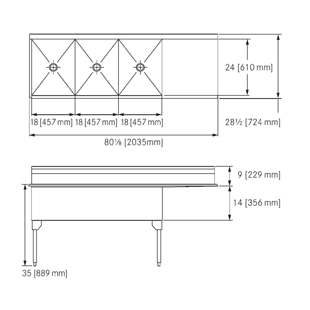 Franke STL2454R-1-2 Service Series 14 Gauge Triple Compartment