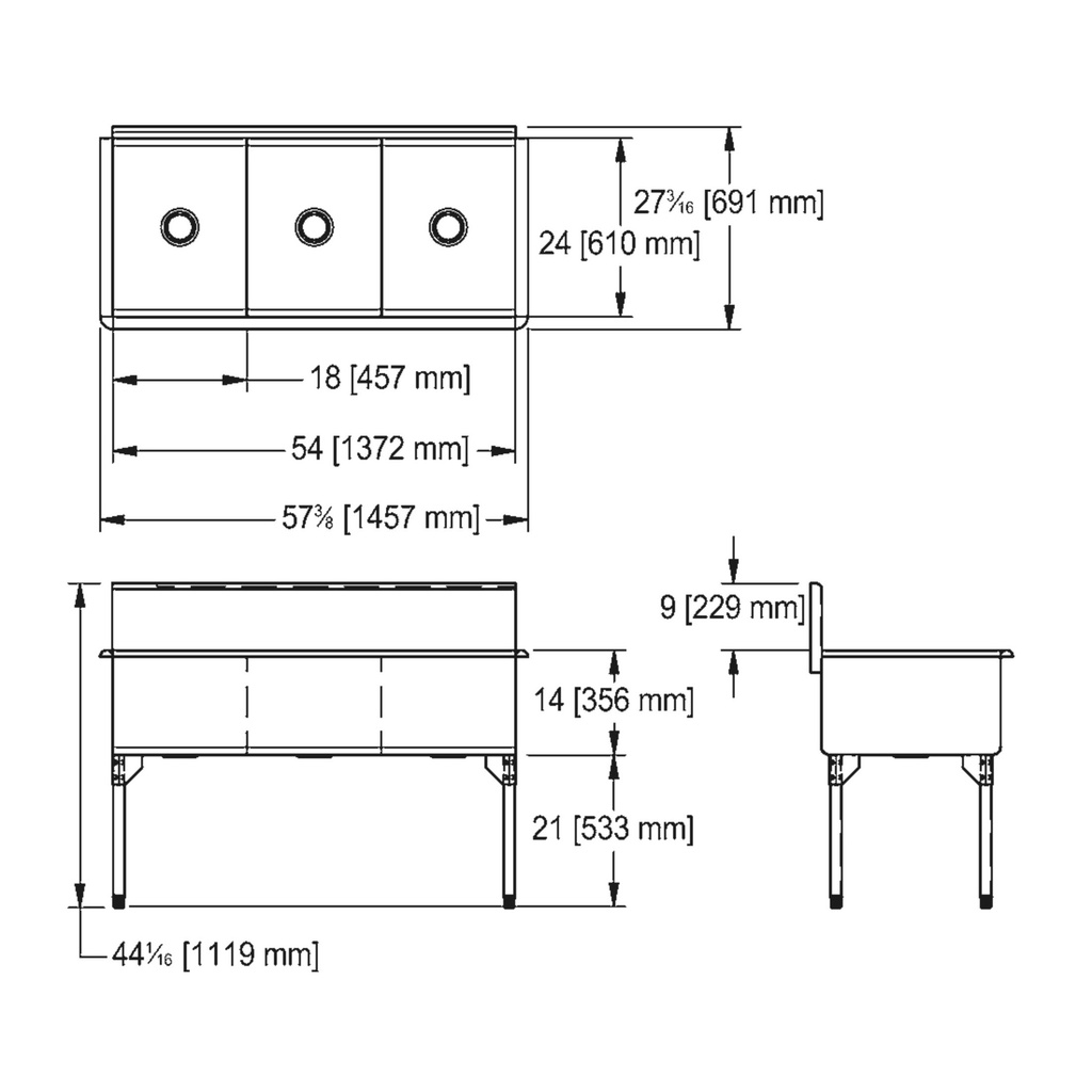 Franke TL2454-1-2 Classic Series 16 Gauge Triple Compartment