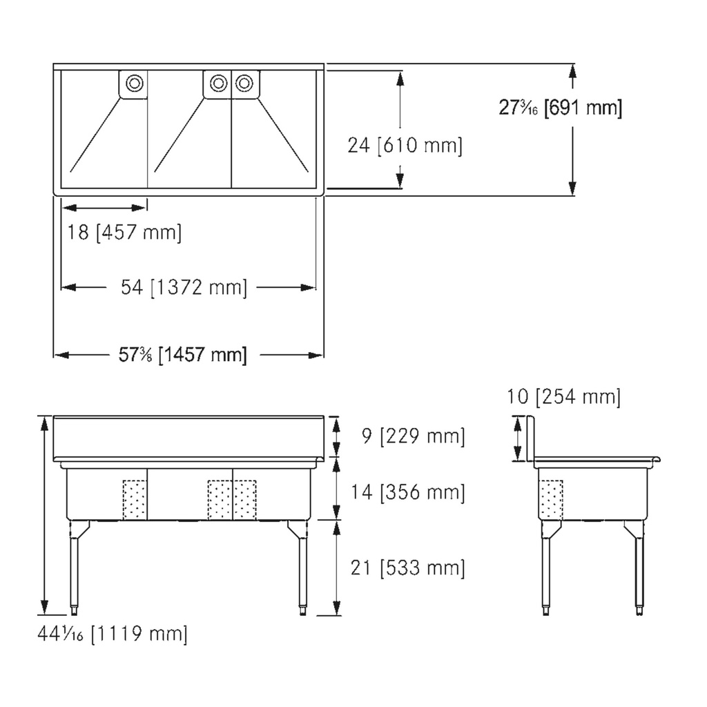 Franke TL2454-5-2 Classic Series 16 Gauge Triple Compartment