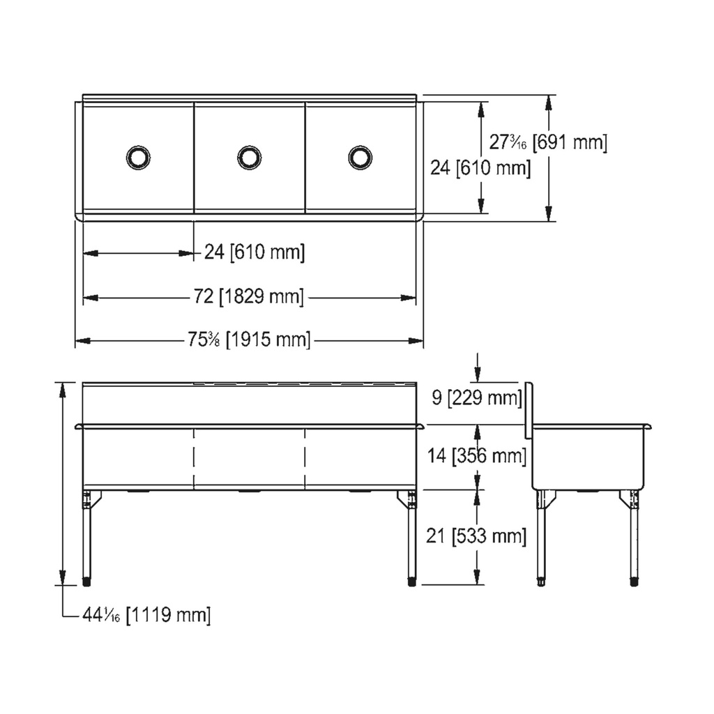 Franke TL2472-1 Classic Series 16 Gauge Triple Compartment